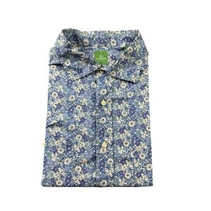 Sid Mashburn Blue White Floral Guyabera Cotton S/S Shirt Size Large